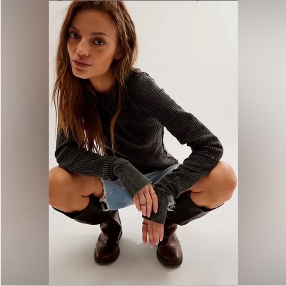 Free People Roll With It thermal, washed black WORN ONCE